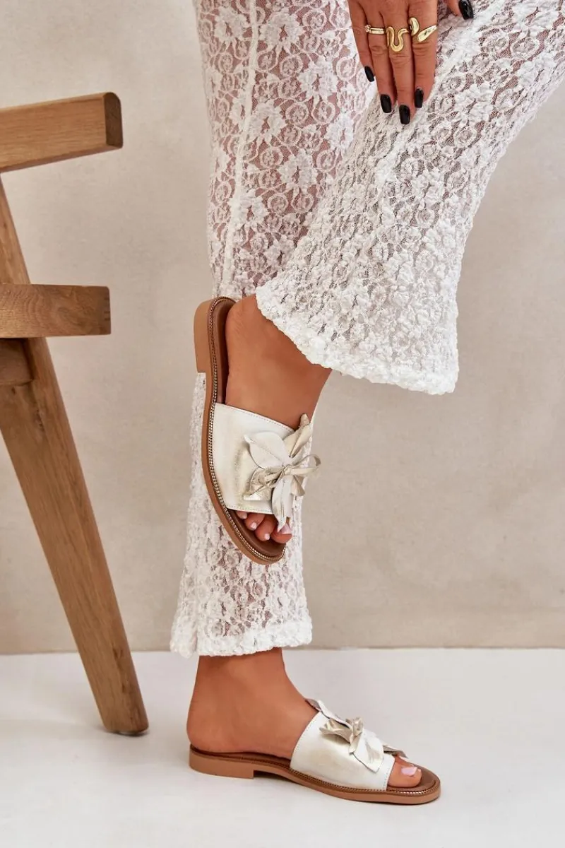 Discount Klapki Z Ozdobą Skóra Naturalna Zazoo 3667 Przecierany Damskie Klapki Damskie Klasyczne