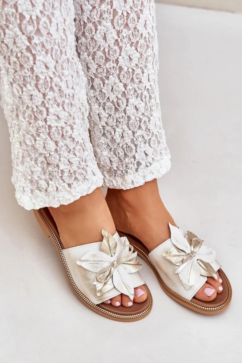 Discount Klapki Z Ozdobą Skóra Naturalna Zazoo 3667 Przecierany Damskie Klapki Damskie Klasyczne