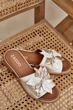Discount Klapki Z Ozdobą Skóra Naturalna Zazoo 3667 Przecierany Damskie Klapki Damskie Klasyczne