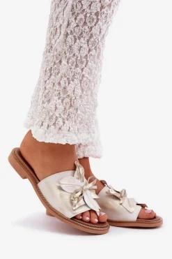 Discount Klapki Z Ozdobą Skóra Naturalna Zazoo 3667 Przecierany Damskie Klapki Damskie Klasyczne