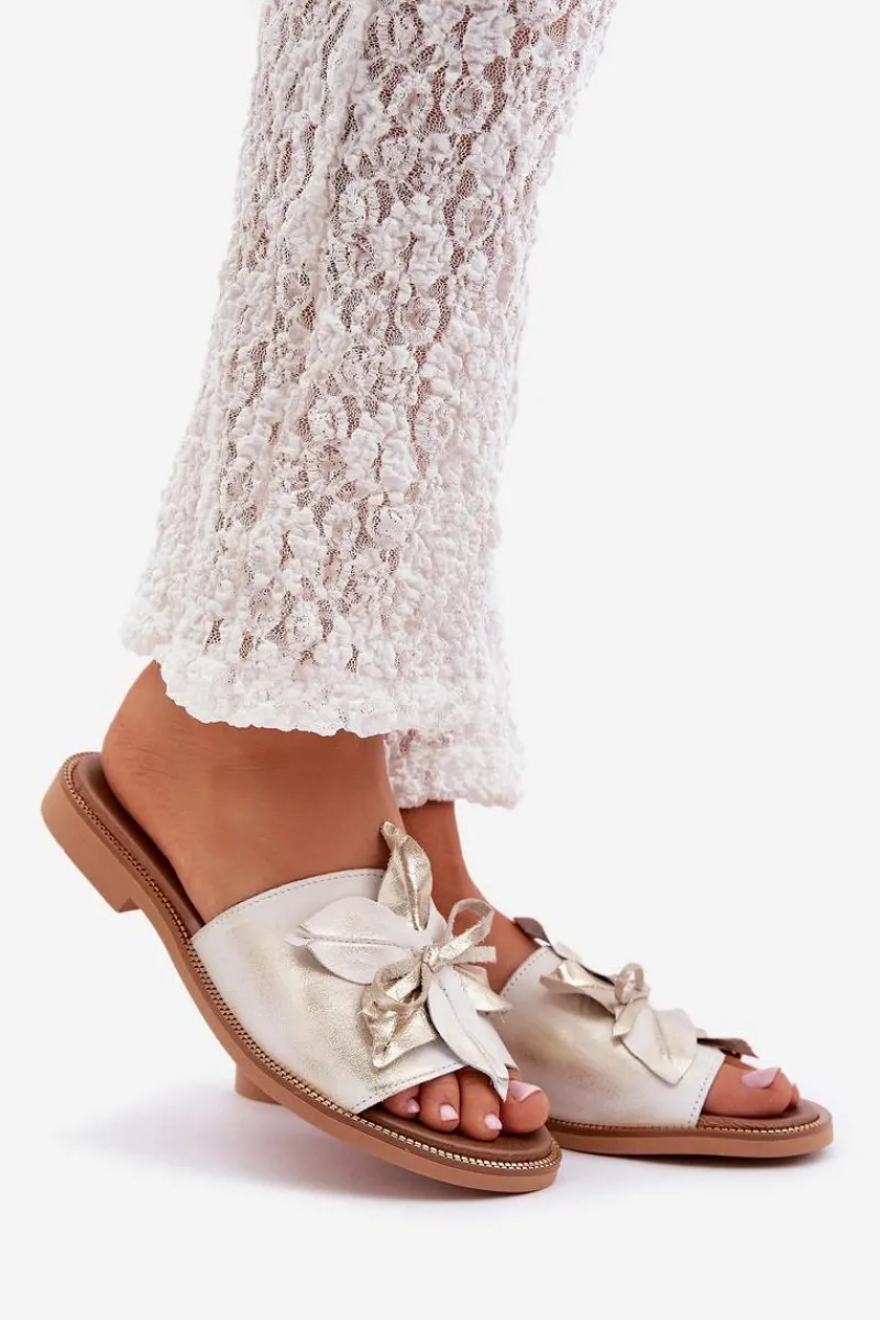 Discount Klapki Z Ozdobą Skóra Naturalna Zazoo 3667 Przecierany Damskie Klapki Damskie Klasyczne