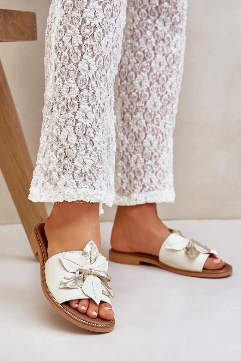 Klapki Damskie Klasyczne>Boto Klapki Z Ozdobą Skóra Naturalna Zazoo 3667 Białe Biały