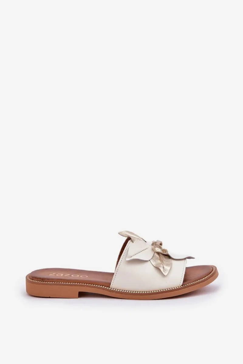 Klapki Damskie Klasyczne>Boto Klapki Z Ozdobą Skóra Naturalna Zazoo 3667 Białe Biały