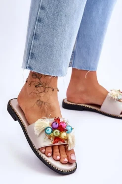 Damskie buty S.Barski Klapki Z Ozdobnymi Koralikami S.Barski KV-2775-47 Nude Beżowy