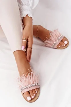 Best Boto Klapki Z Piórami Lu Boo Różowe