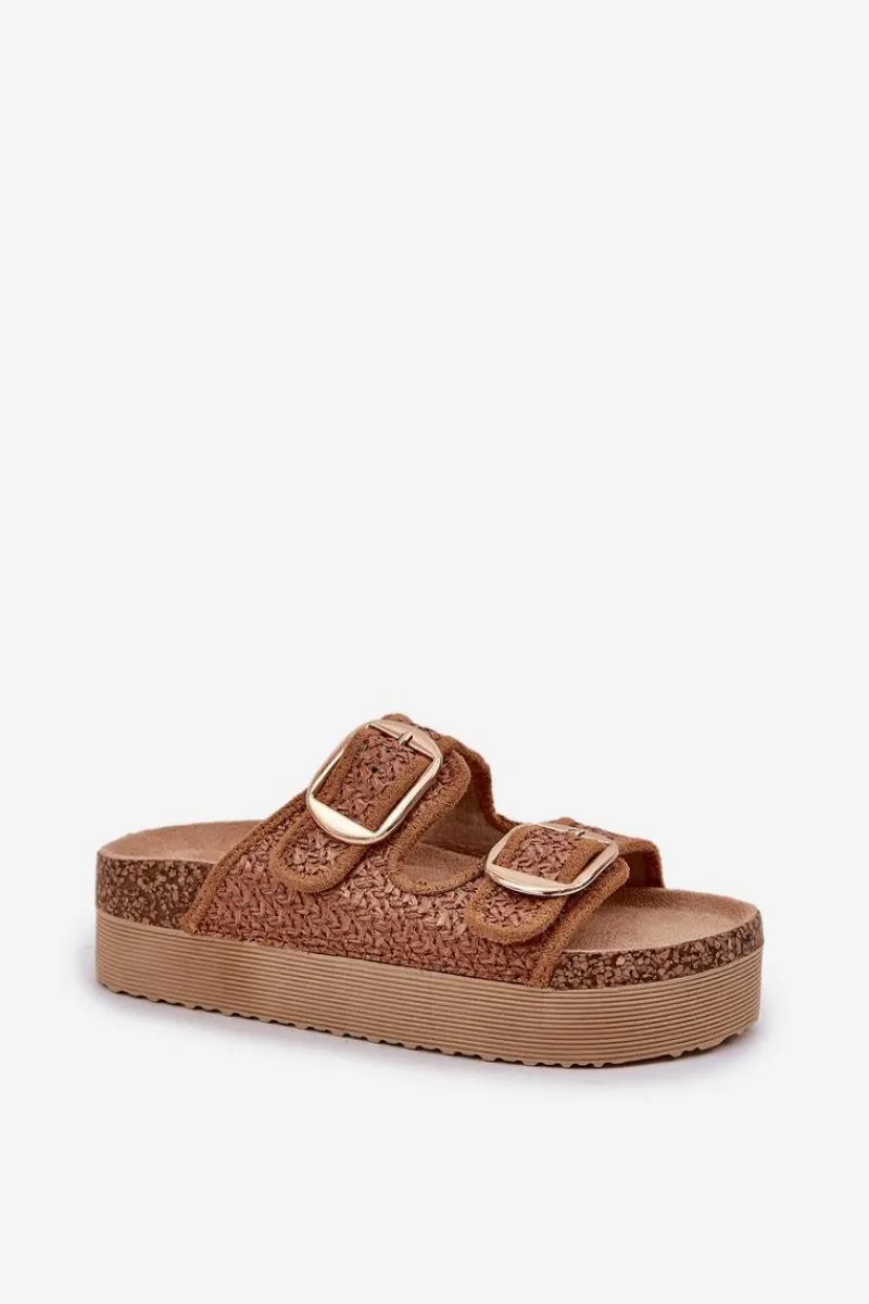 Boto Klapki Z Plecionką I Klamrami Na Masywnej Platformie Camel Aralissea