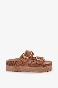 Boto Klapki Z Plecionką I Klamrami Na Masywnej Platformie Camel Aralissea