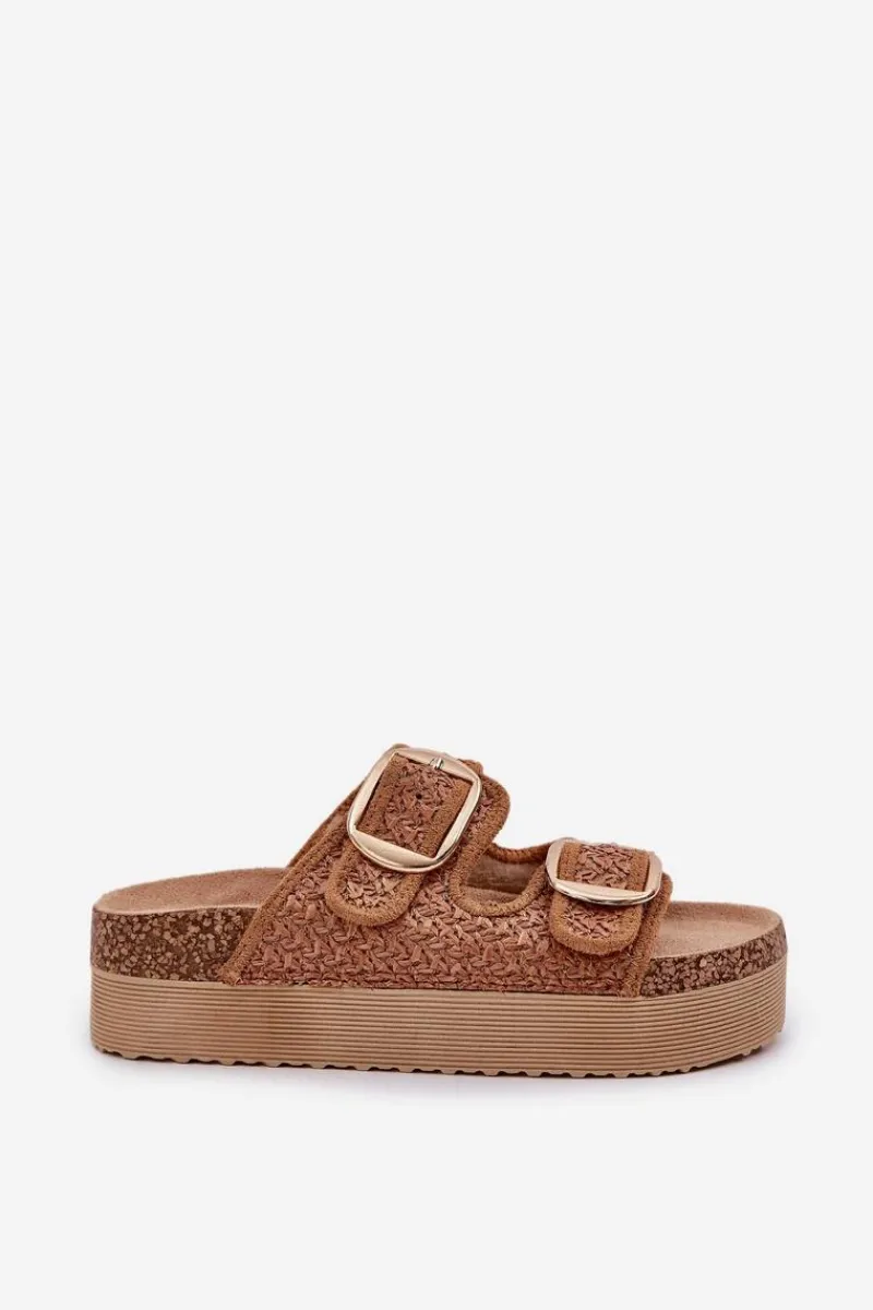 Boto Klapki Z Plecionką I Klamrami Na Masywnej Platformie Camel Aralissea