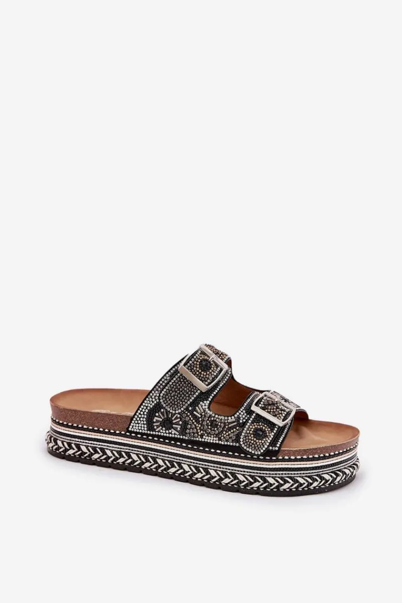 Best Boto Klapki Ze Zdobieniem I Klamrami Na Platformie Czarne Mellene Czarny