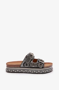 Best Boto Klapki Ze Zdobieniem I Klamrami Na Platformie Czarne Mellene Czarny