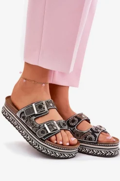 Best Boto Klapki Ze Zdobieniem I Klamrami Na Platformie Czarne Mellene Czarny