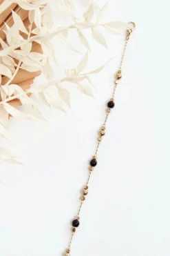 Online Glam Chic Klasyczna Bransoletka Z Czarnymi Koralikami Złota