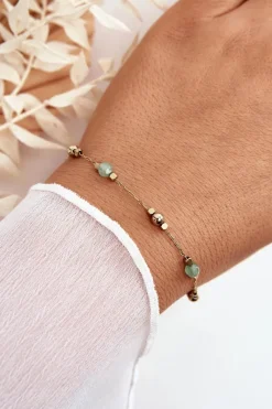 Best Klasyczna Bransoletka Z Zielonymi Koralikami Złota Bransoletki