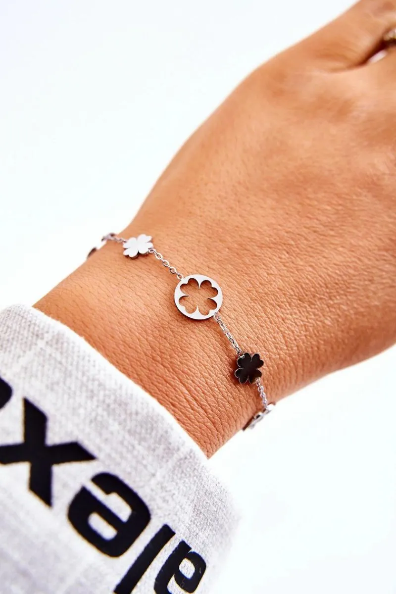 New Klasyczna Damska Bransoletka Koniczyna Srebrna Bransoletki