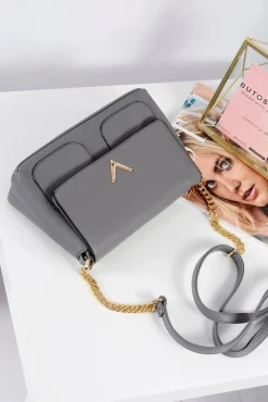 Outlet Klasyczna Szara Torebka Damska Listonoszka Złoty Łańcuch Listonoszki