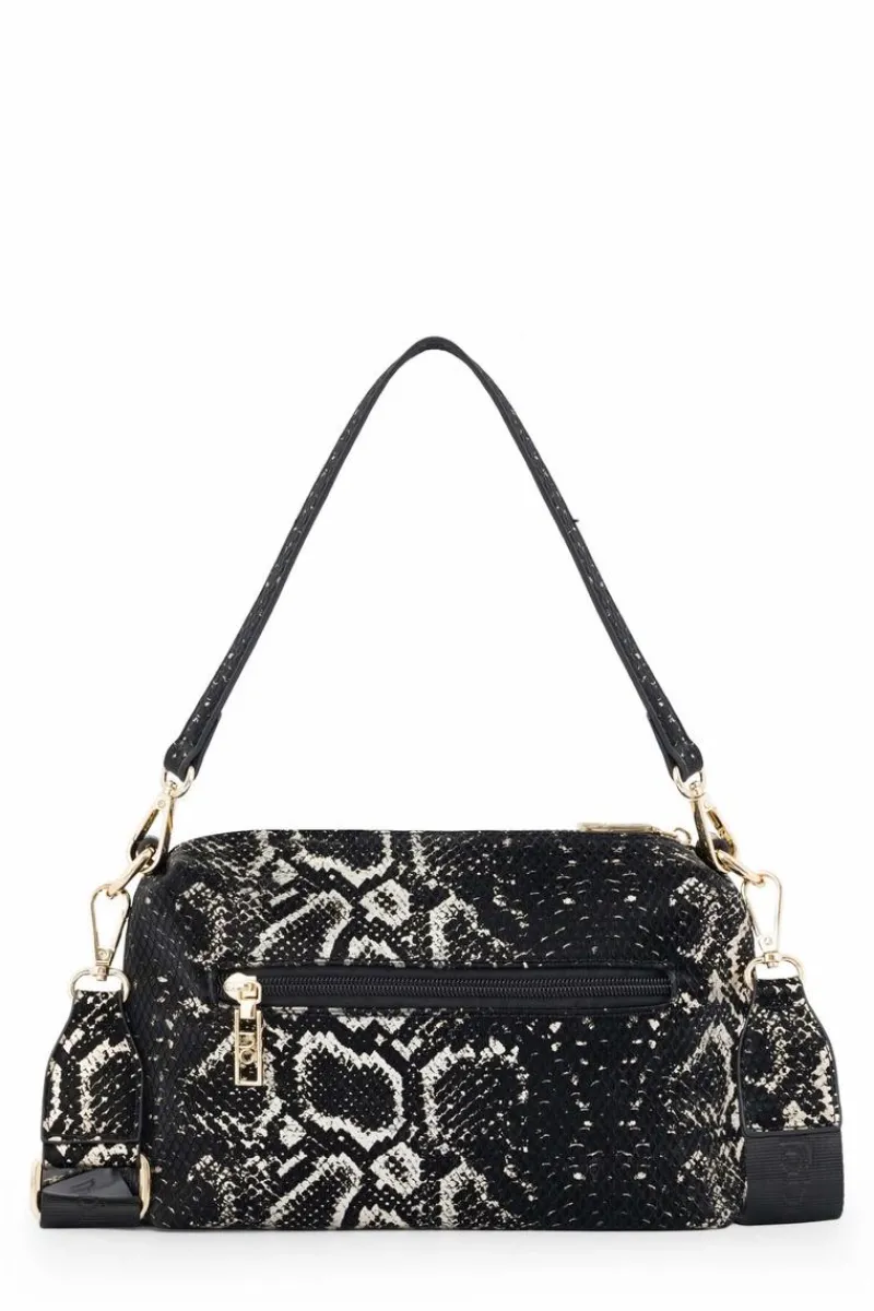 Discount Nobo Klasyczna Torebka Listonoszka Wężowy Wzór N1340-CM23 Czarno-Złota