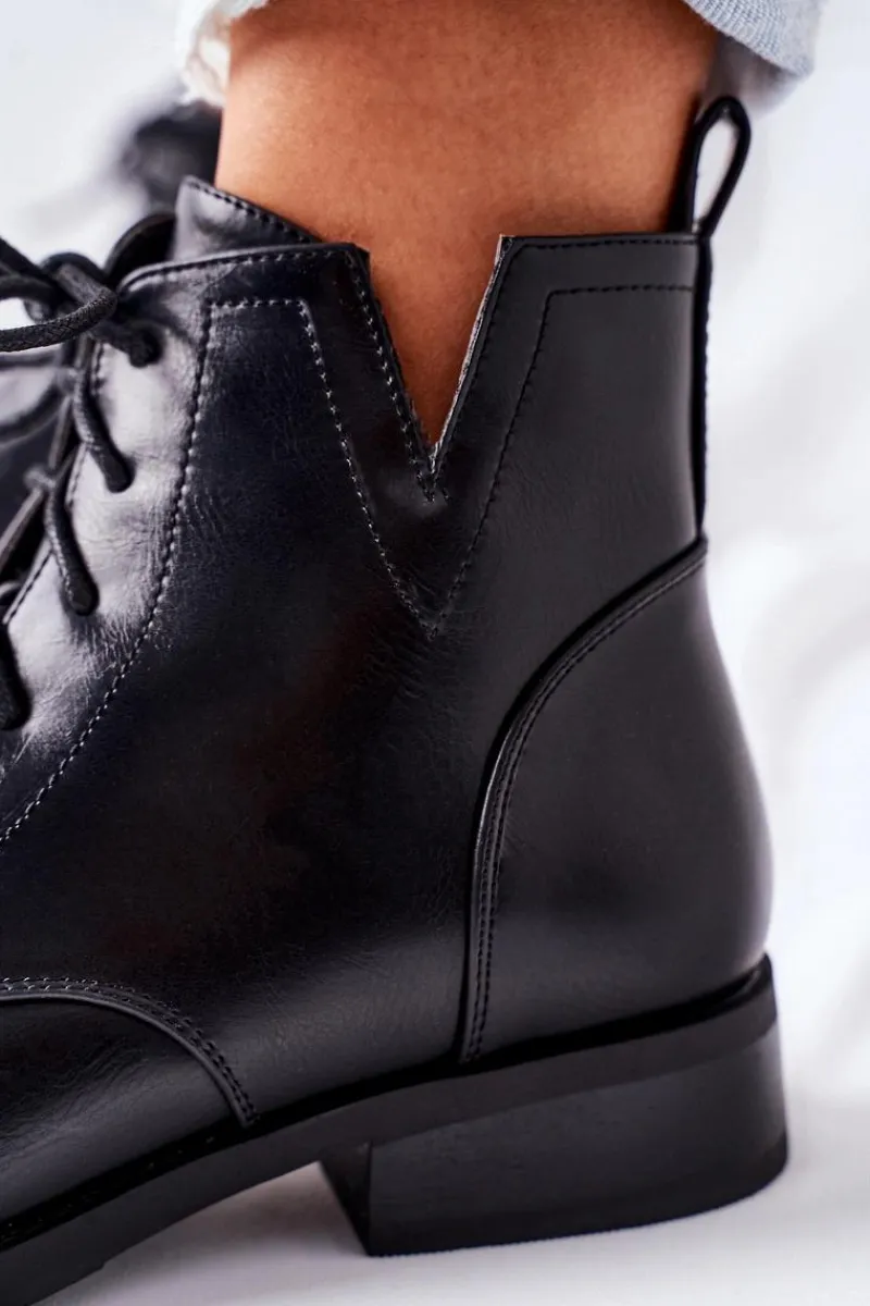 Discount Klasyczne Botki Damskie Sztyblety S. Barski Bello Damskie Botki Sznurowane|Czarne Botki