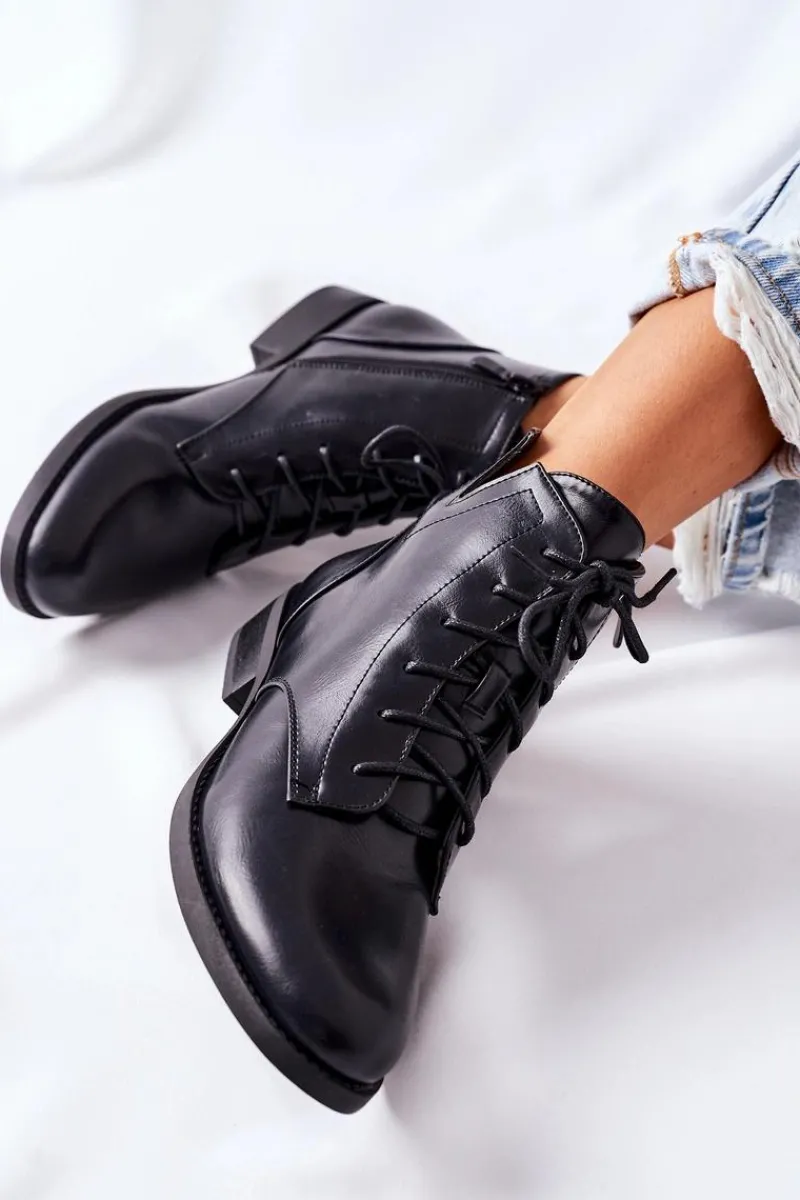 Discount Klasyczne Botki Damskie Sztyblety S. Barski Bello Damskie Botki Sznurowane|Czarne Botki