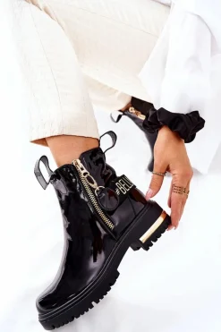 Boto Klasyczne Botki Lakierowane Z Paskiem Czarne Lorie