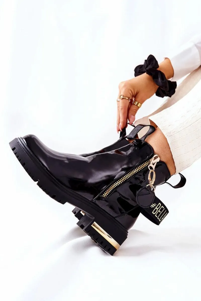 Boto Klasyczne Botki Lakierowane Z Paskiem Czarne Lorie