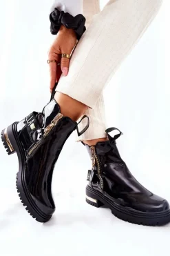 Boto Klasyczne Botki Lakierowane Z Paskiem Czarne Lorie