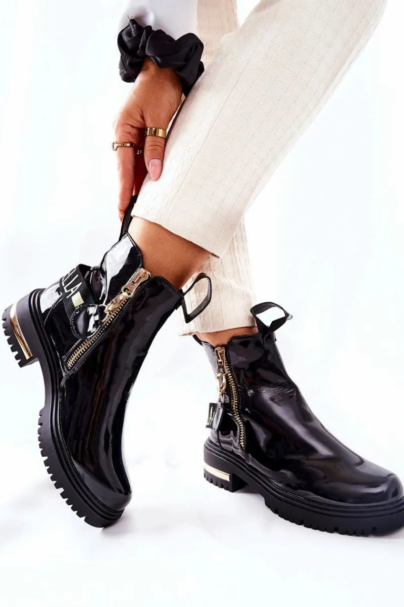 Boto Klasyczne Botki Lakierowane Z Paskiem Czarne Lorie