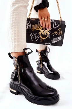 Boto Klasyczne Botki Lakierowane Z Paskiem Czarne Lorie