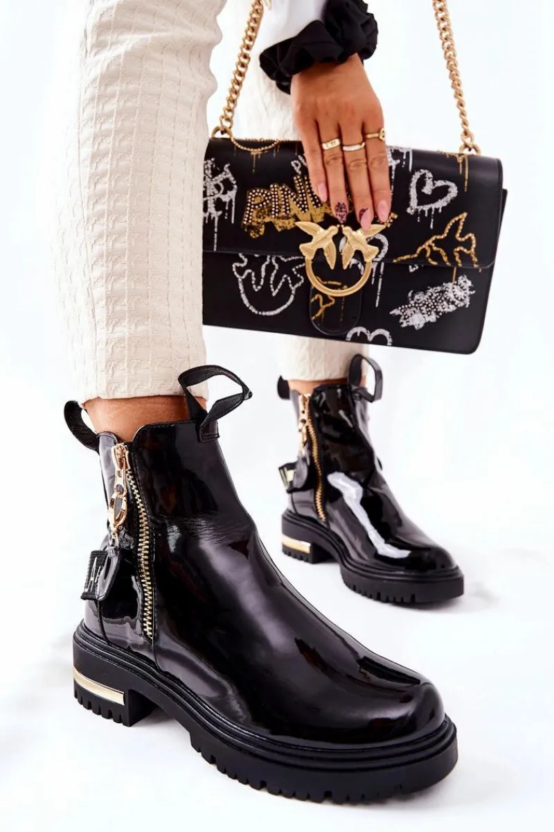 Boto Klasyczne Botki Lakierowane Z Paskiem Czarne Lorie