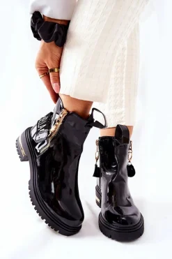 Boto Klasyczne Botki Lakierowane Z Paskiem Czarne Lorie