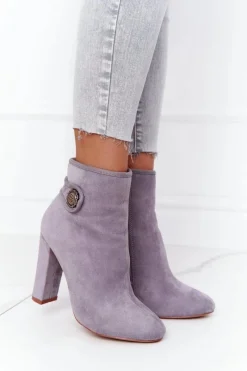 Klasyczne Botki Na Słupku Lu Boo Szare Damskie Botki Na Słupku|Czarne Botki