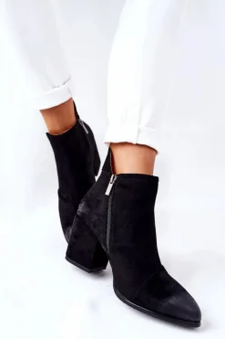 Outlet Klasyczne Botki Na Suwak Czarne Veriane Damskie Botki Na Słupku|Czarne Botki