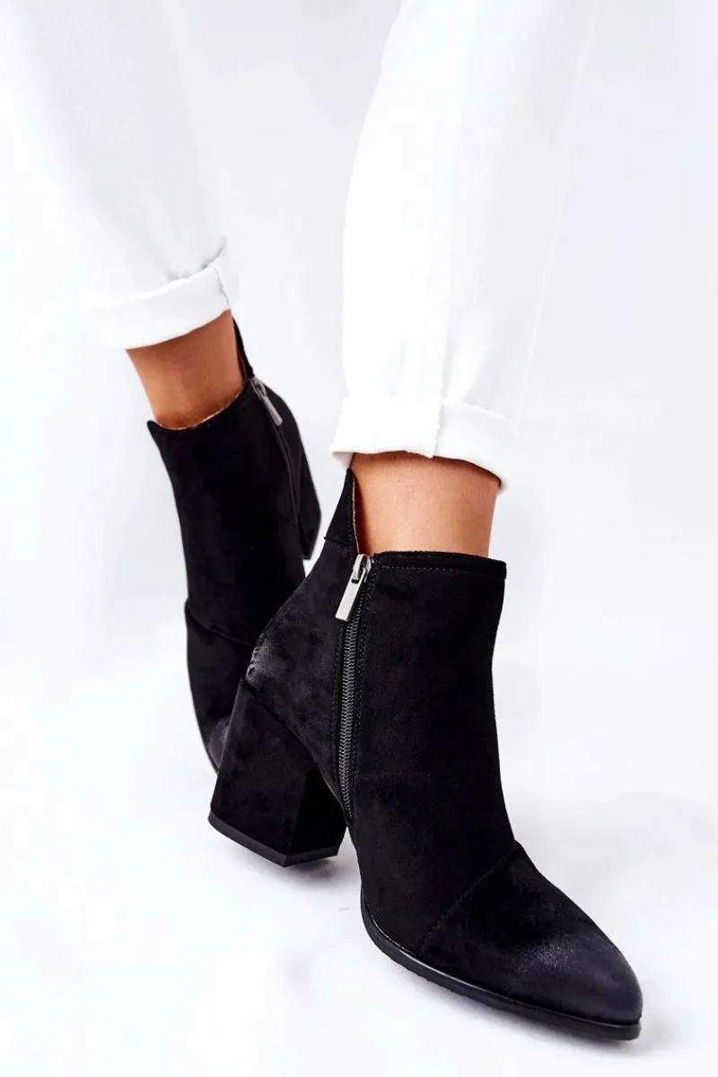 Outlet Klasyczne Botki Na Suwak Czarne Veriane Damskie Botki Na Słupku|Czarne Botki