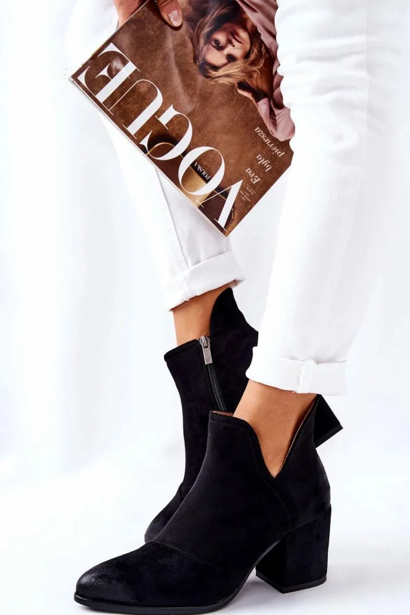 Outlet Klasyczne Botki Na Suwak Czarne Veriane Damskie Botki Na Słupku|Czarne Botki