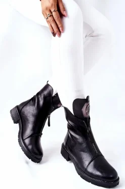 Czarne Botki|Botki Zimowe Damskie><noscript><img width=