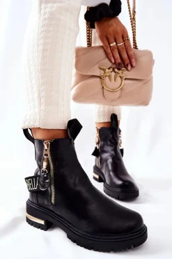 Hot Klasyczne Botki Z Paskiem Czarne Lorie Damskie Czarne Botki|Botki Płaskie