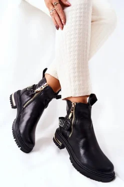 Hot Klasyczne Botki Z Paskiem Czarne Lorie Damskie Czarne Botki|Botki Płaskie