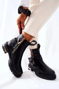 Hot Klasyczne Botki Z Paskiem Czarne Lorie Damskie Czarne Botki|Botki Płaskie