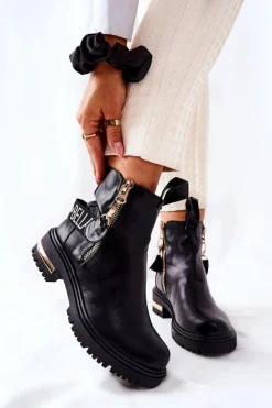 Hot Klasyczne Botki Z Paskiem Czarne Lorie Damskie Czarne Botki|Botki Płaskie