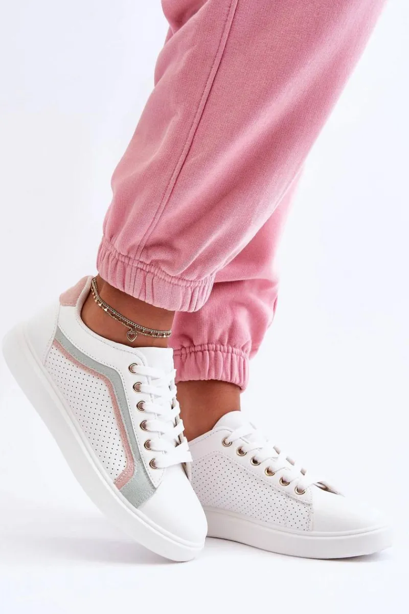 Buty Sportowe Na Platformie|Sneakersy Damskie>Boto Klasyczne Buty Sportowe Damskie Biało-Różowe Amaranti