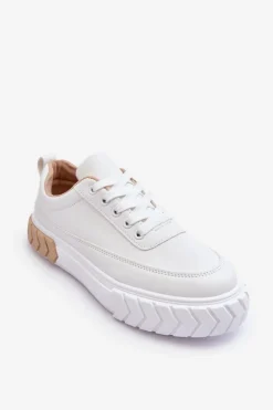 New Klasyczne Buty Sportowe Na Platformie Biało-Beżowe Nannzie Damskie Sneakersy Damskie