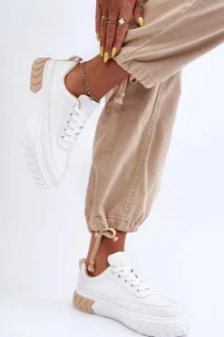 New Klasyczne Buty Sportowe Na Platformie Biało-Beżowe Nannzie Damskie Sneakersy Damskie