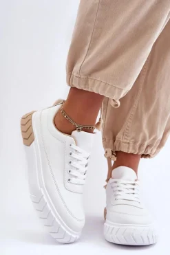 New Klasyczne Buty Sportowe Na Platformie Biało-Beżowe Nannzie Damskie Sneakersy Damskie