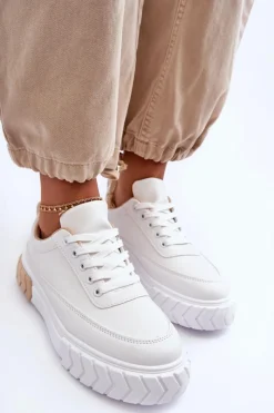 New Klasyczne Buty Sportowe Na Platformie Biało-Beżowe Nannzie Damskie Sneakersy Damskie