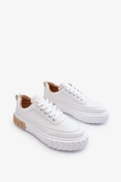 New Klasyczne Buty Sportowe Na Platformie Biało-Beżowe Nannzie Damskie Sneakersy Damskie