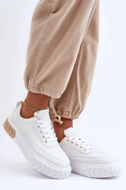 New Klasyczne Buty Sportowe Na Platformie Biało-Beżowe Nannzie Damskie Sneakersy Damskie