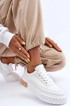 New Klasyczne Buty Sportowe Na Platformie Biało-Beżowe Nannzie Damskie Sneakersy Damskie