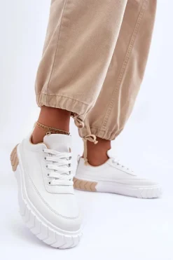 New Klasyczne Buty Sportowe Na Platformie Biało-Beżowe Nannzie Damskie Sneakersy Damskie