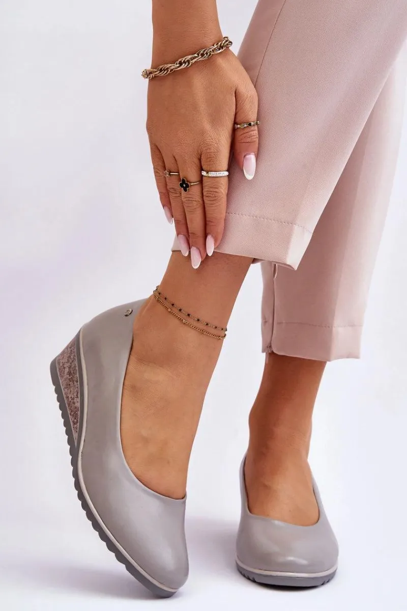 New Buty damskie Vinceza Klasyczne Czółenka Na Koturnie Szare Graysen