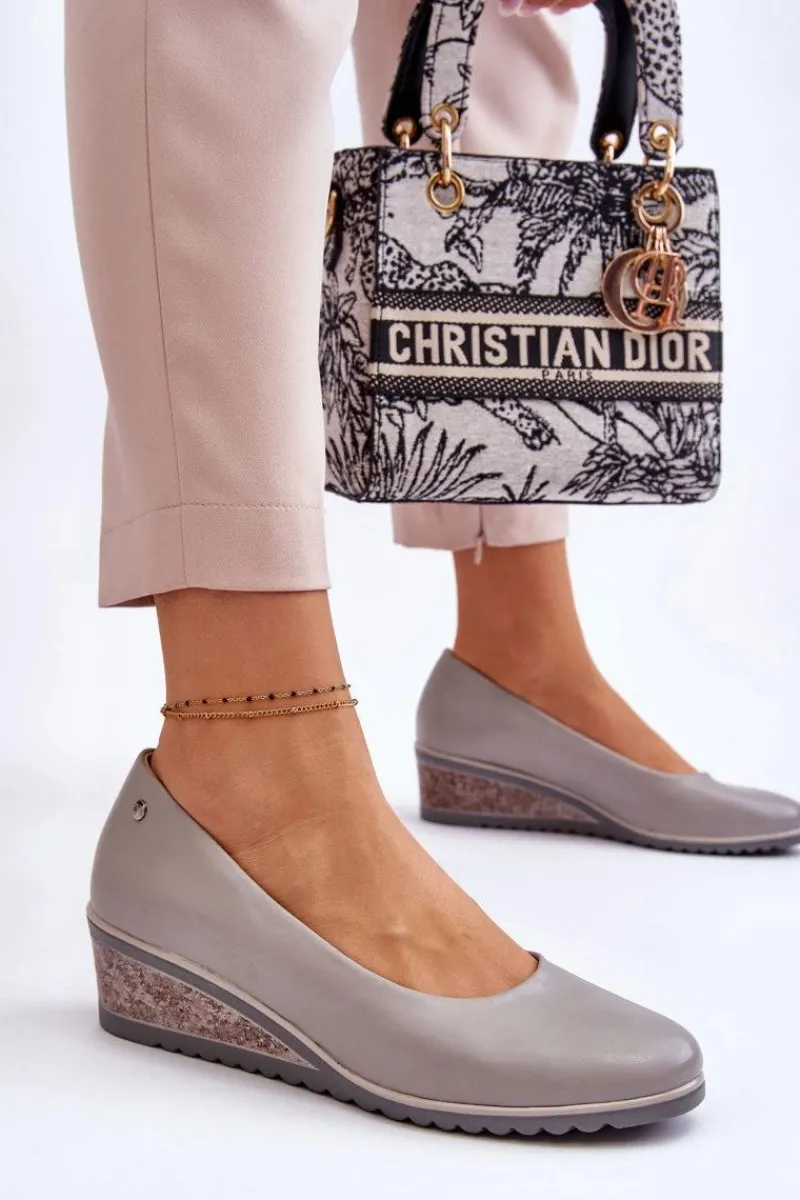 New Buty damskie Vinceza Klasyczne Czółenka Na Koturnie Szare Graysen