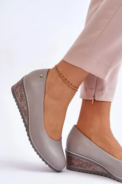 New Buty damskie Vinceza Klasyczne Czółenka Na Koturnie Szare Graysen